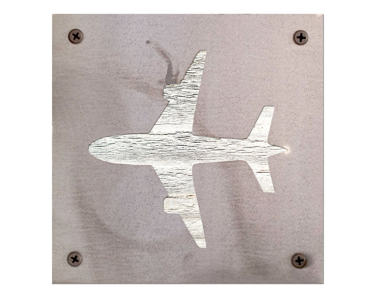 Airplane Metal Wall Art on Reclaimed Wood, Aviation Decor, Pilot Gift