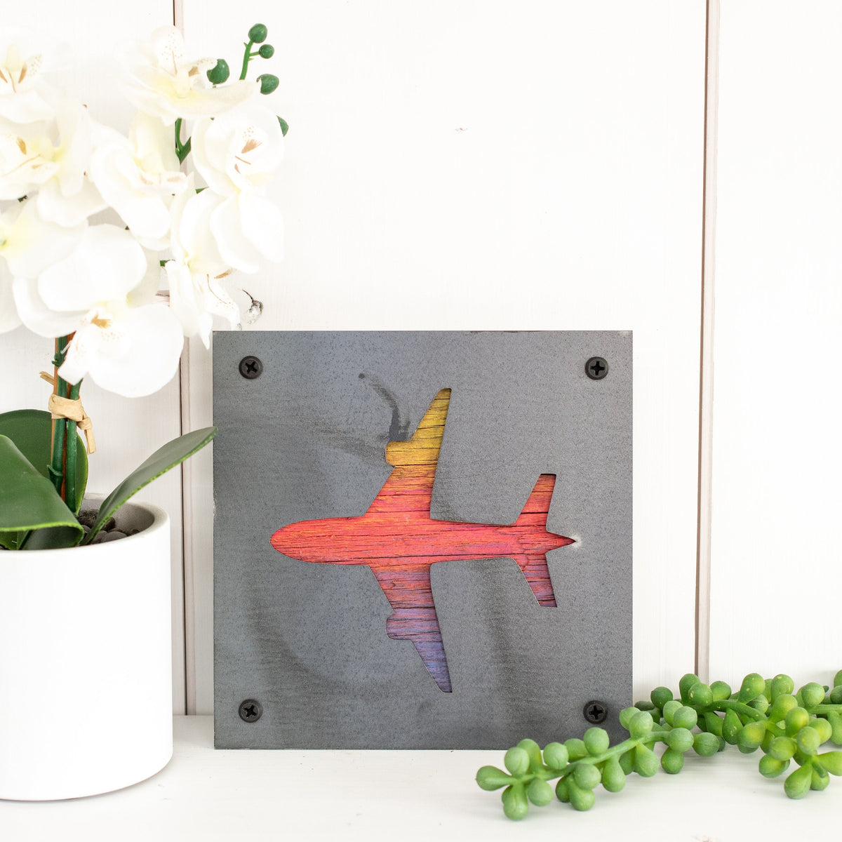 Airplane Metal Wall Art on Reclaimed Wood, Aviation Decor, Pilot Gift