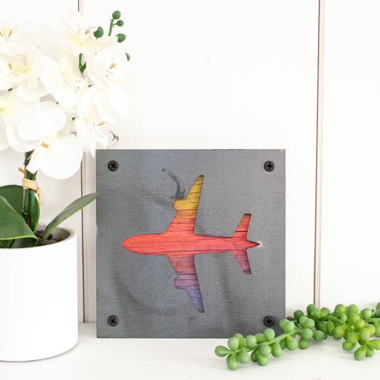 Airplane Metal Wall Art on Reclaimed Wood, Aviation Decor, Pilot Gift