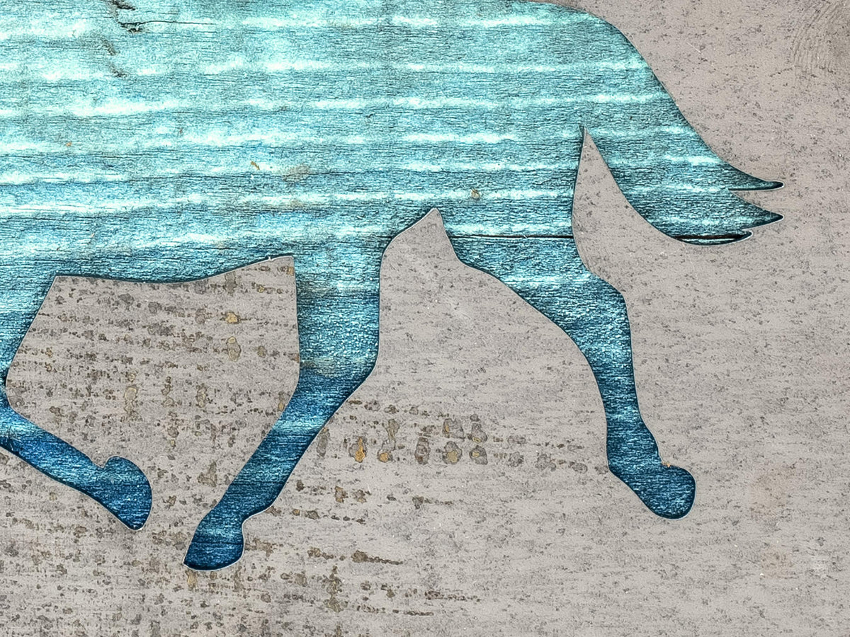 Horse Metal Wall Art on Reclaimed Wood, Western Decor, Horse Lover Gift, 5.5 Inch Square Steel Sign, Equestrian Gift, Barn Decor