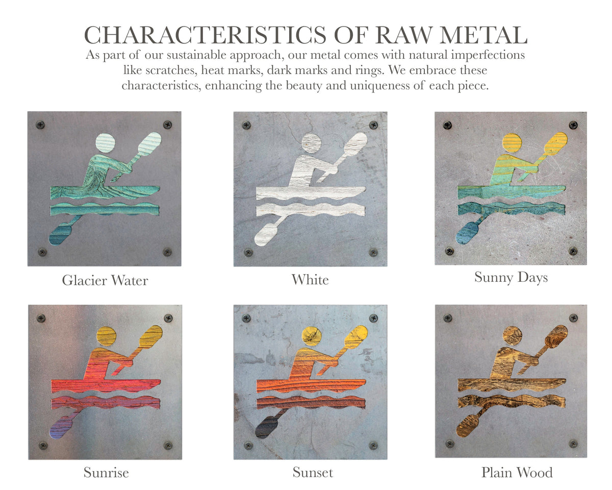 Kayaker Metal Wall Art on Reclaimed Wood, Kayaking Gift, Lake Cabin Decor