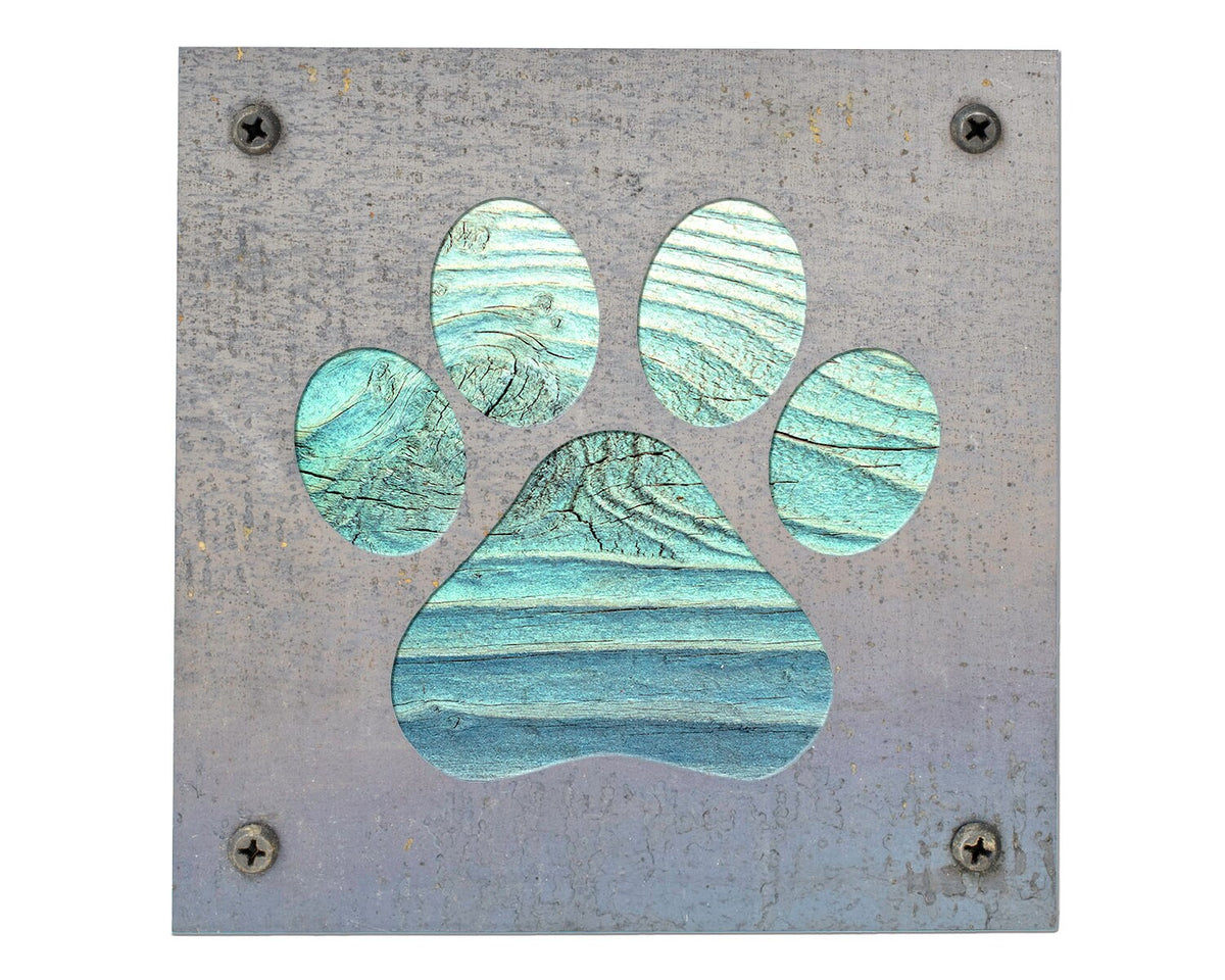 Paw Print Metal Wall Art on Reclaimed Wood, Dog and Cat Lover Gift, Pet Decor