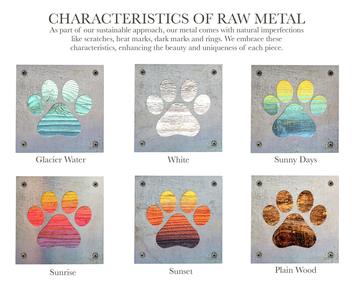 Paw Print Metal Wall Art on Reclaimed Wood, Dog and Cat Lover Gift, Pet Decor