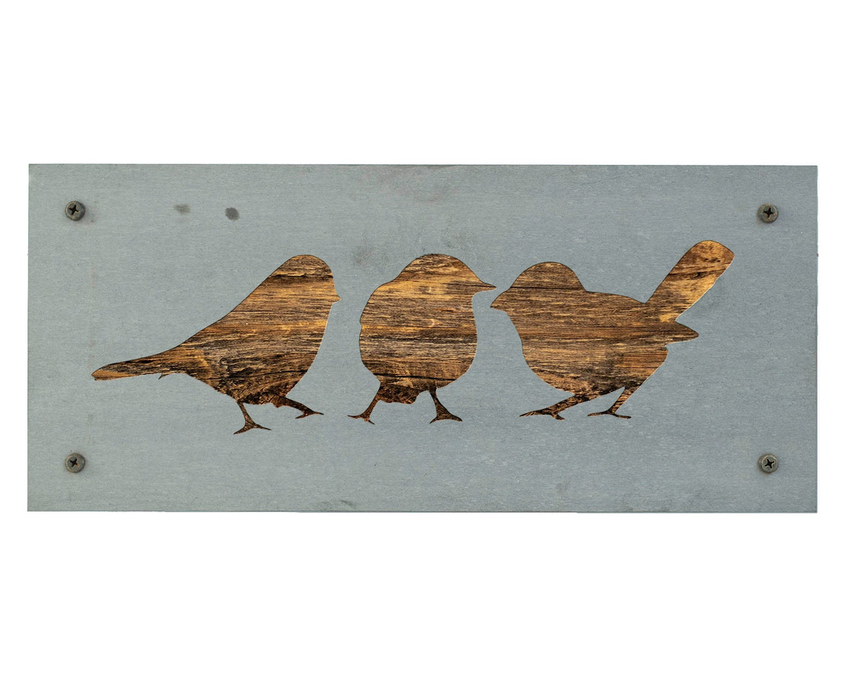 Three Little Birds Metal Wall Art on Reclaimed Wood, 12.5 Inch Bird Decor
