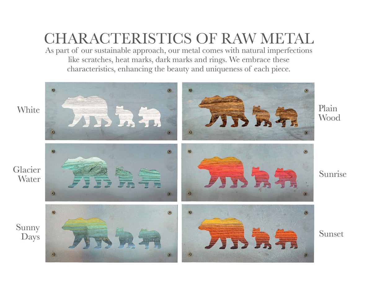 Bear Family Metal Wall Art on Reclaimed Wood, Mama Bear and Cubs, Cabin Decor