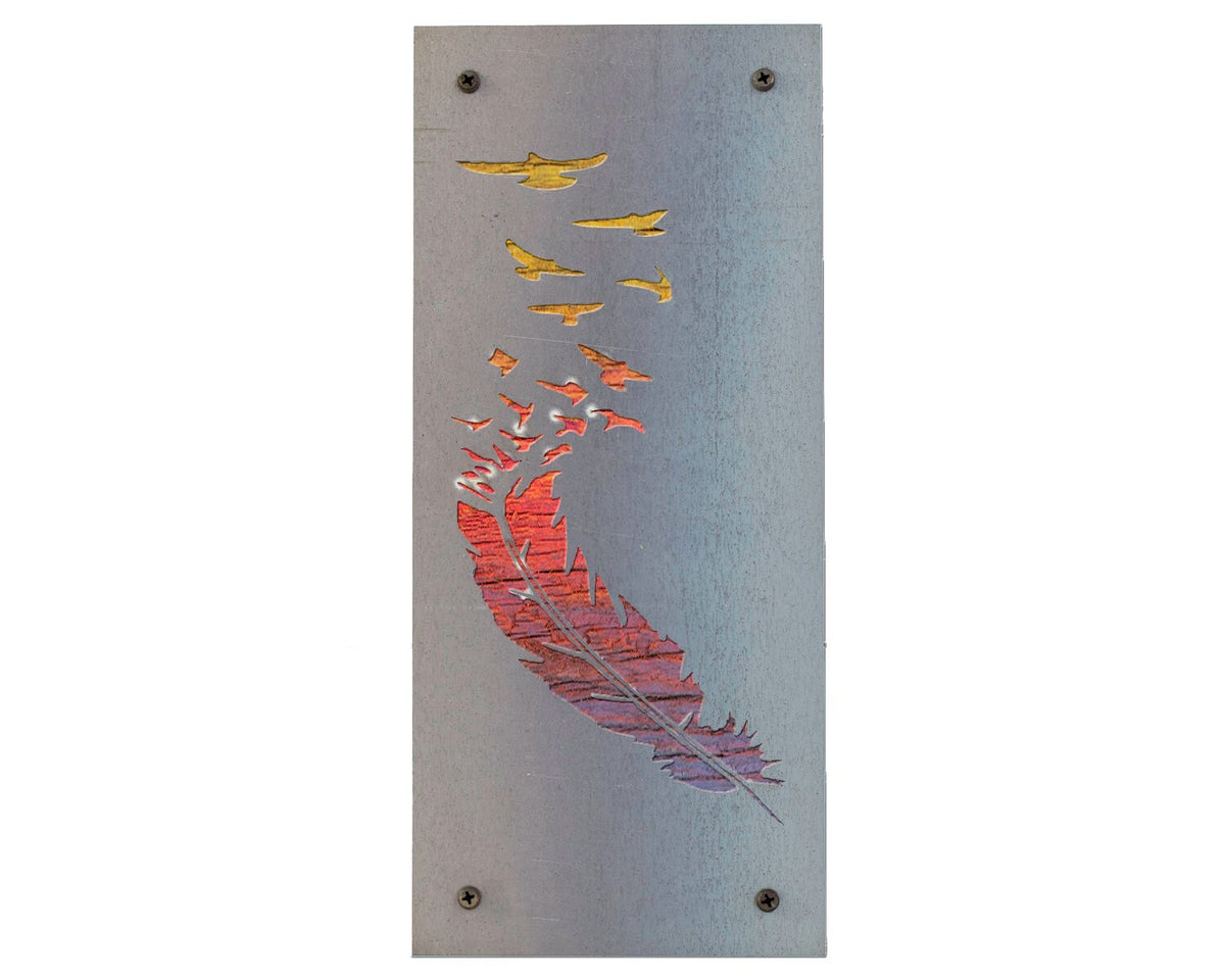 Feather to Birds Metal Wall Art on Reclaimed Wood, Boho Flying Birds Decor