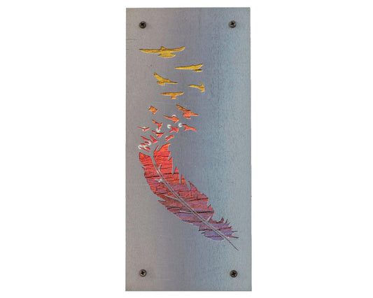 Feather to Birds Metal Wall Art on Reclaimed Wood, Boho Flying Birds Decor