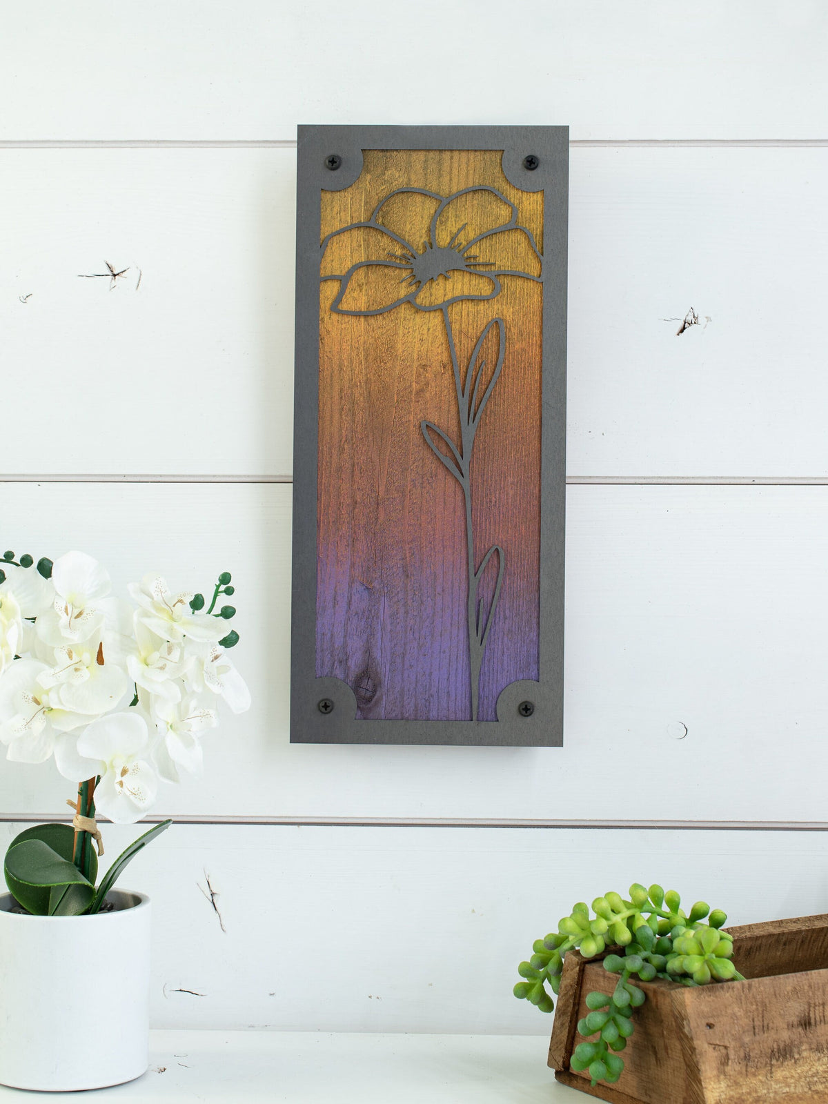 Flower Metal Wall Art on Reclaimed Wood, 12.5 Inch Botanical Decor, Gift for Mom, Gift for Grandma, Garden Lover Gift, Housewarming Gift