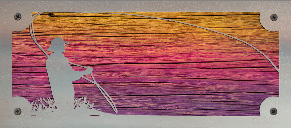 Fly Fisherman Metal Wall Art on Reclaimed Wood, Horizontal 12.5 Inch Cabin Decor