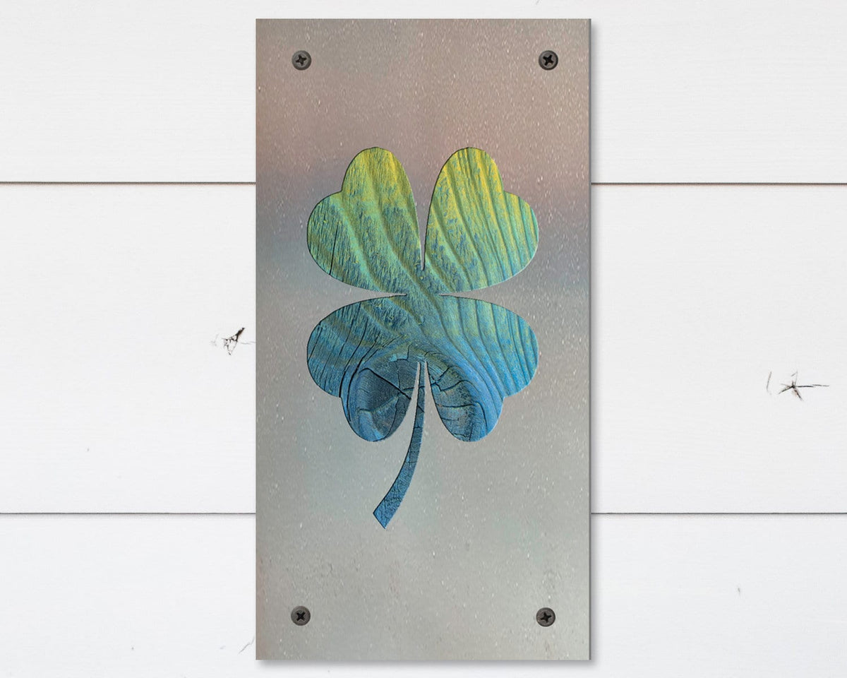 Four Leaf Clover Metal Wall Art on Reclaimed Wood, Lucky Shamrock, Irish Decor, 5.5 Inch Square Steel Sign, Irish Gift, St Patricks Decor