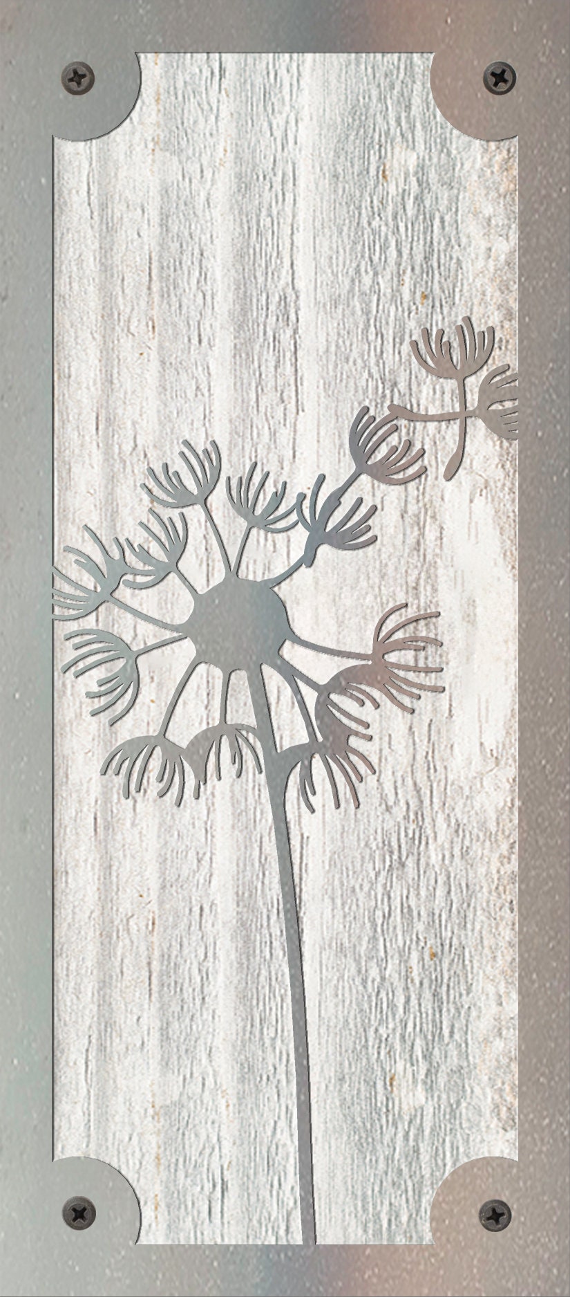 Dandelion Seeds Metal Wall Art on Reclaimed Wood, 12.5 Inch Boho Flower Decor