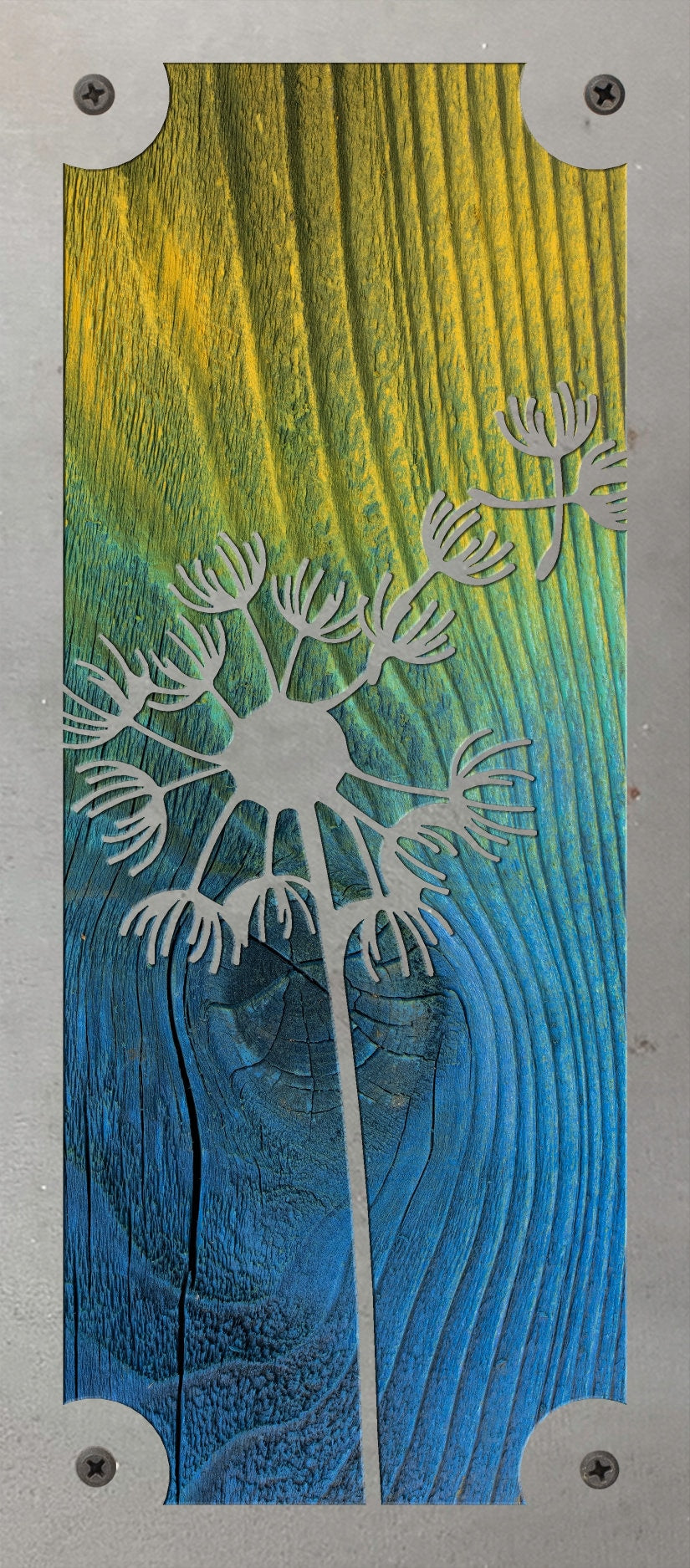 Dandelion Seeds Metal Wall Art on Reclaimed Wood, 12.5 Inch Boho Flower Decor