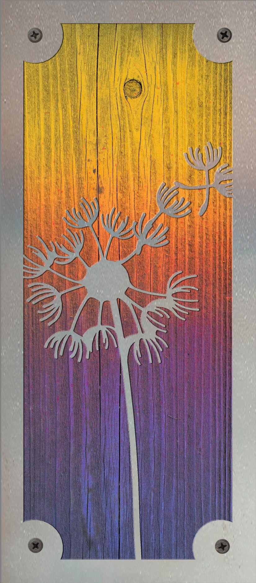 Dandelion Seeds Metal Wall Art on Reclaimed Wood, 12.5 Inch Boho Flower Decor