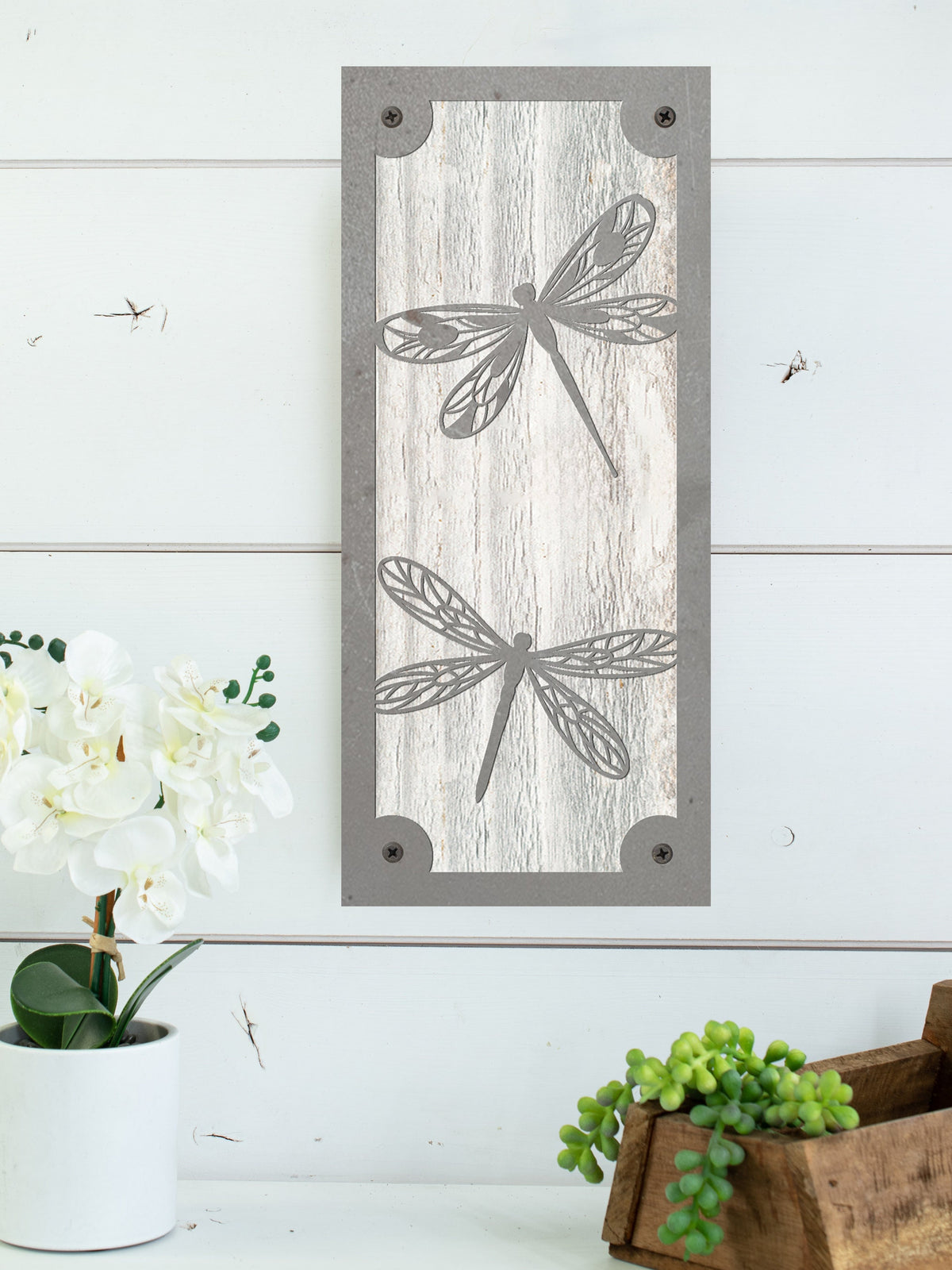 Dragonfly Metal Wall Art on Reclaimed Wood, Fairycore Decor, Dragonfly Gift