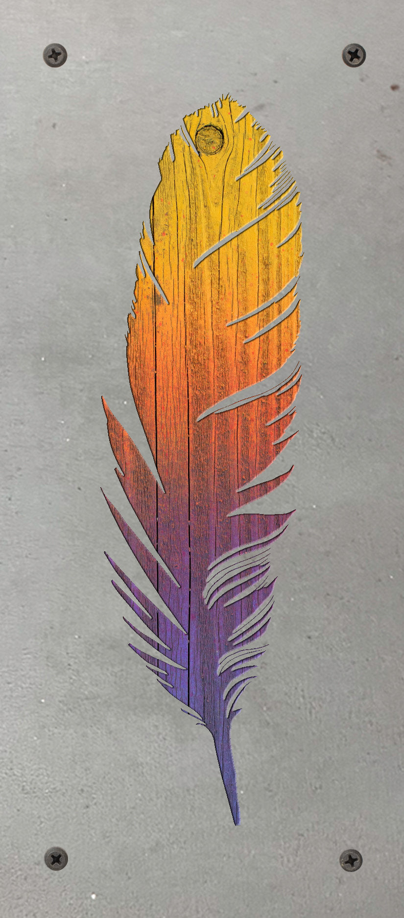 Feather Metal Wall Art on Reclaimed Wood, Boho Rustic Decor, 12.5 Inch Sign