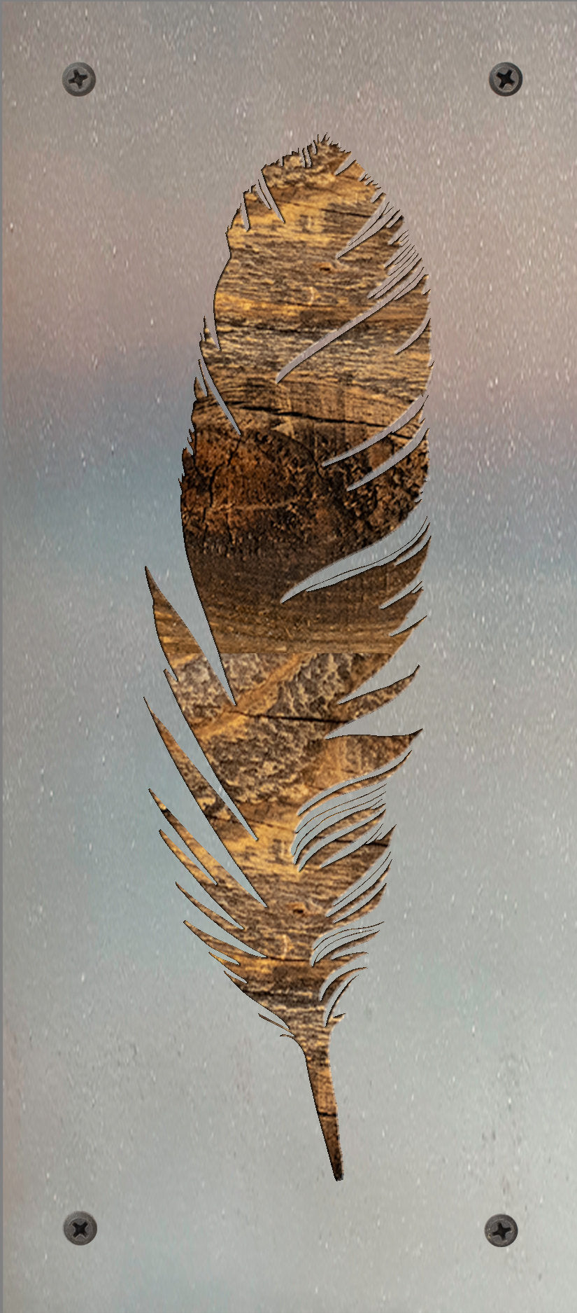 Feather Metal Wall Art on Reclaimed Wood, Boho Rustic Decor, 12.5 Inch Sign