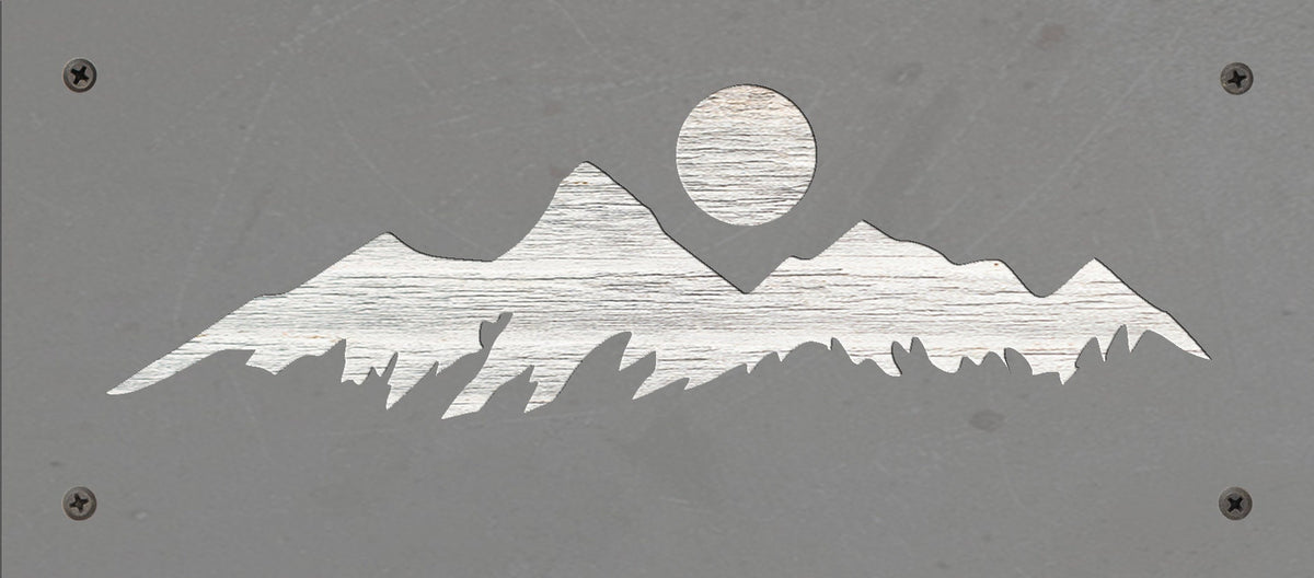Mountain Range Metal Wall Art on Reclaimed Wood, 12.5 Inch Rustic Cabin Decor
