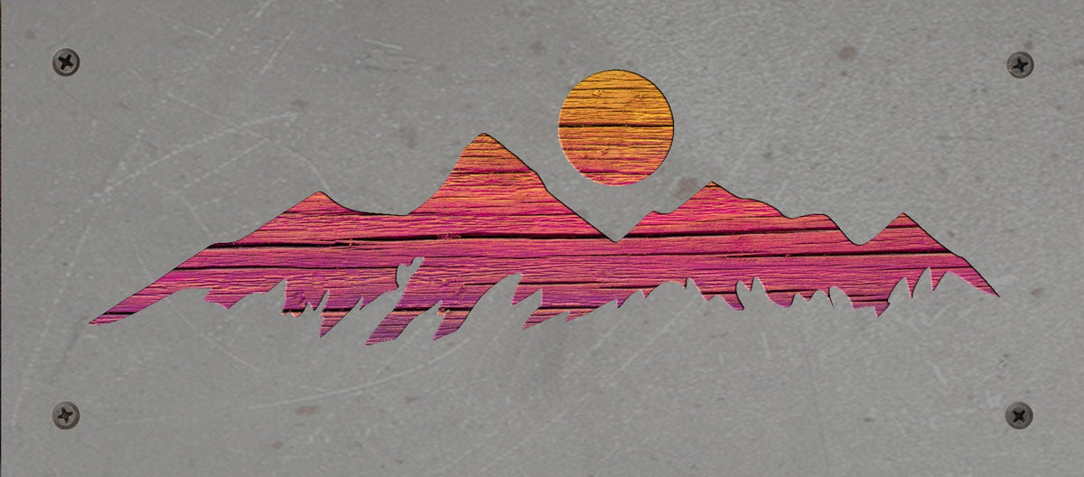 Mountain Range Metal Wall Art on Reclaimed Wood, 12.5 Inch Rustic Cabin Decor