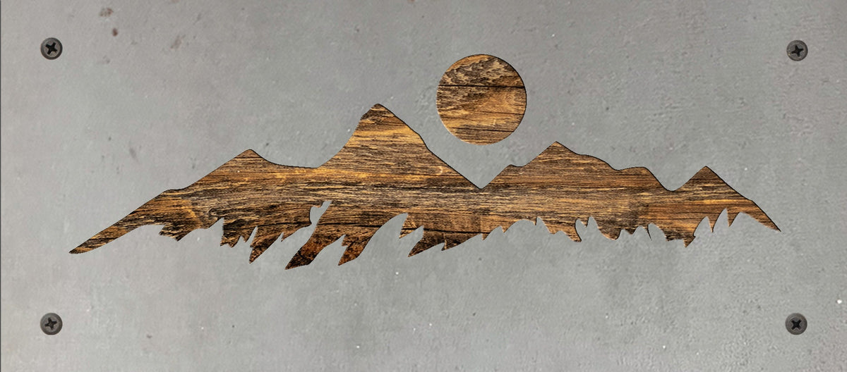 Mountain Range Metal Wall Art on Reclaimed Wood, 12.5 Inch Rustic Cabin Decor