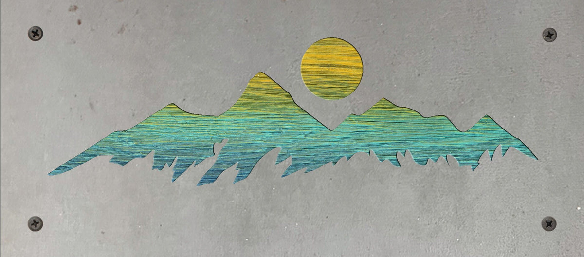 Mountain Range Metal Wall Art on Reclaimed Wood, 12.5 Inch Rustic Cabin Decor