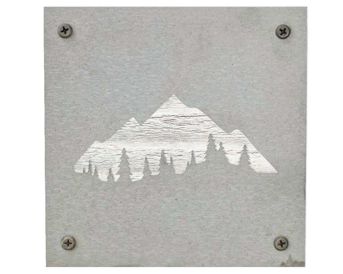 Mountains and Pine Trees Metal Wall Art on Reclaimed Wood, Cabin Decor