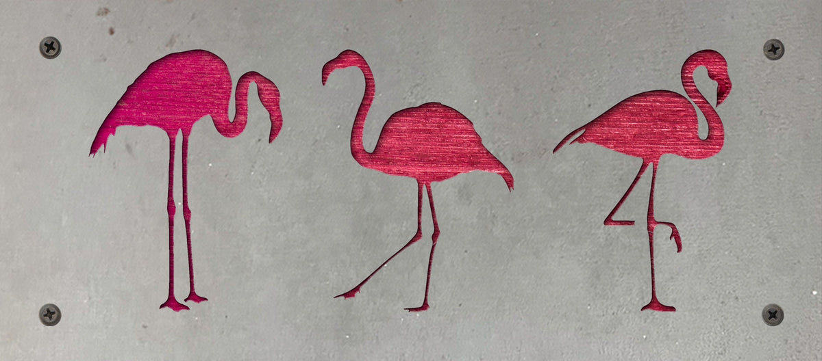 Three Flamingos Metal Wall Art on Reclaimed Wood, Tropical Coastal Decor, 12.5 Inch Wide Steel Sign, Flamingo Decor, Flamingo Gift