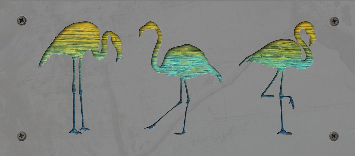 Flamingo Trio Metal Wall Art on Reclaimed Wood, 12.5 Inch Beach House Decor, Tropical Wall Art, Flamingo Lover, Coastal Gift