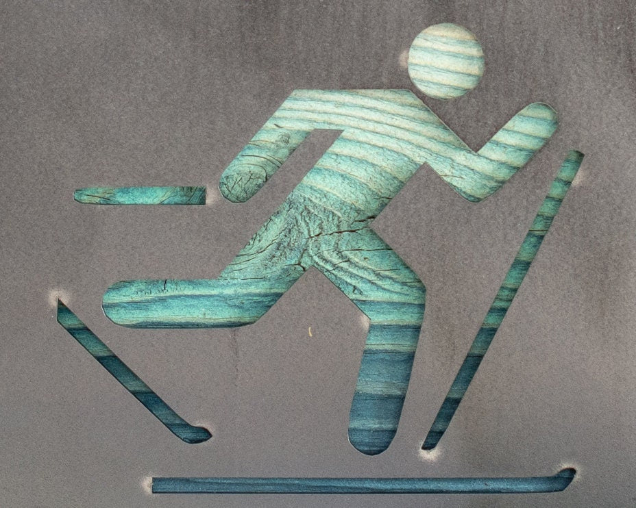 Cross Country Skier Metal Wall Art on Reclaimed Wood, XC Ski Gift, Cabin Decor