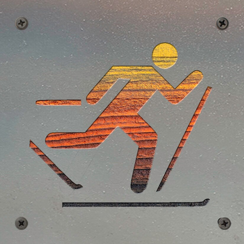 Cross Country Skier Metal Wall Art on Reclaimed Wood, XC Ski Gift, Cabin Decor