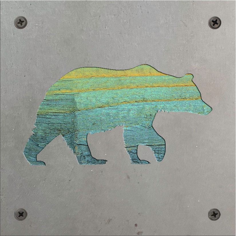 Bear Metal Wall Art on Reclaimed Wood, Rustic Cabin Decor, Black Bear Sign, 5.5 Inch Square Steel Sign, Bear Lover Gift, Lodge Wall Art