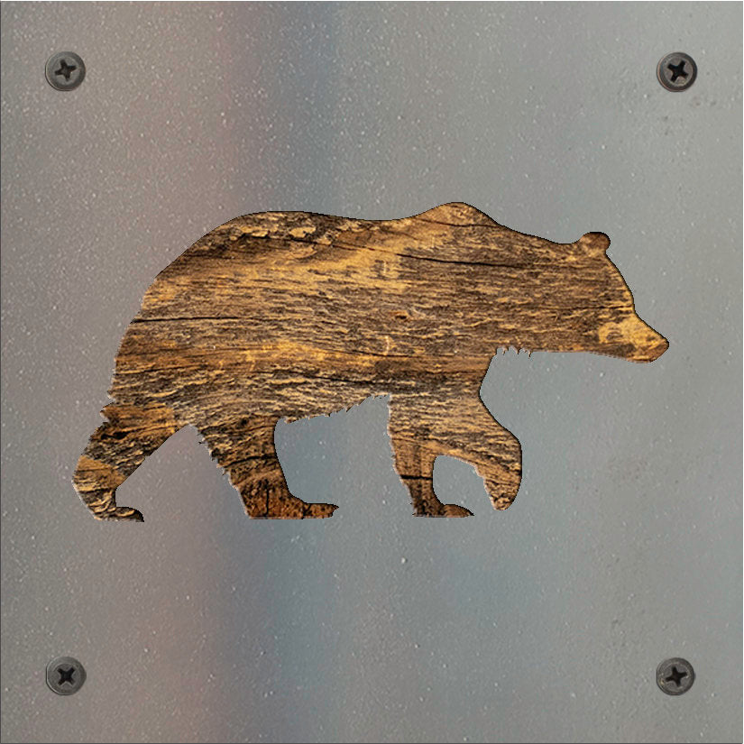 Bear Metal Wall Art on Reclaimed Wood, Rustic Cabin Decor, Black Bear Sign, 5.5 Inch Square Steel Sign, Bear Lover Gift, Lodge Wall Art