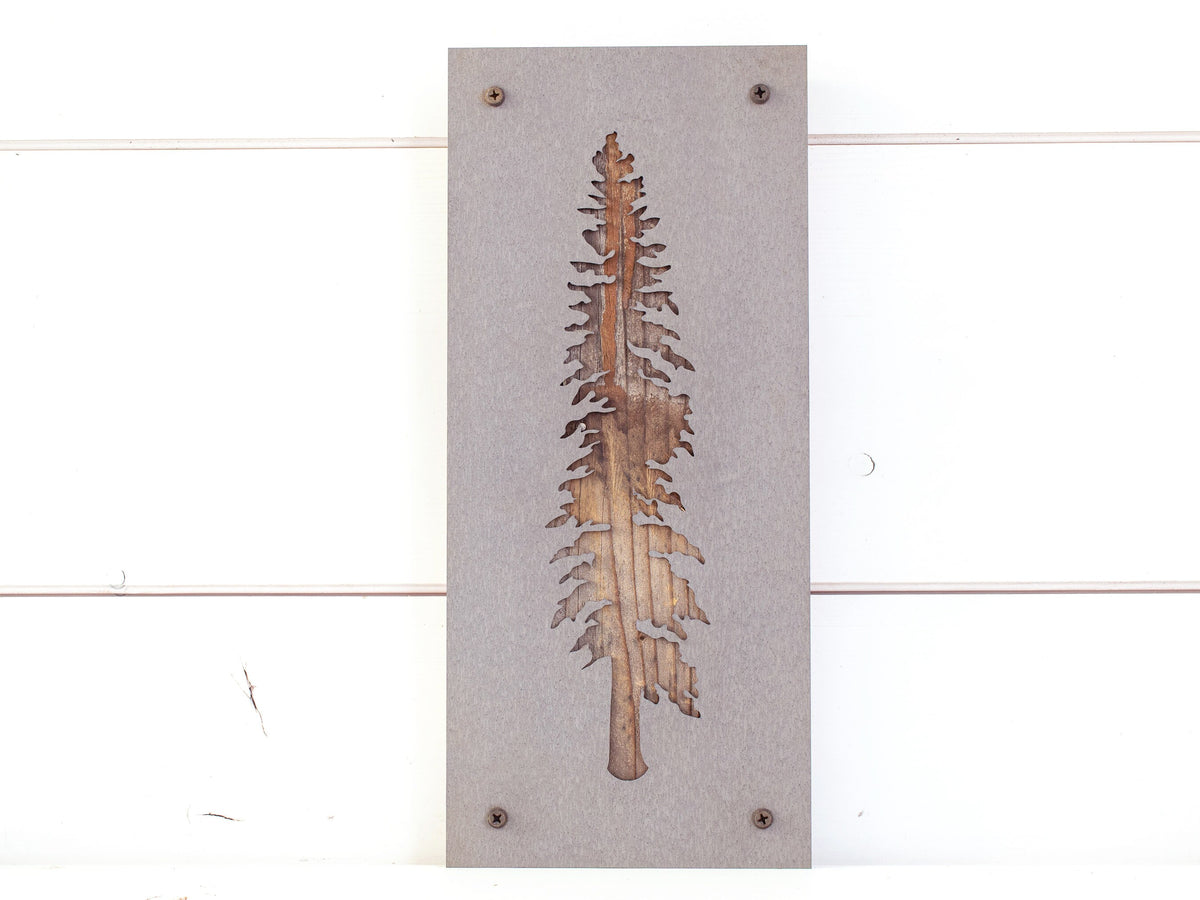 Tamarack Tree Metal Wall Art on Reclaimed Wood, Larch Tree Decor, Montana Gift, 12.5 Inch Tall Steel Sign, Forest Decor, Housewarming Gift