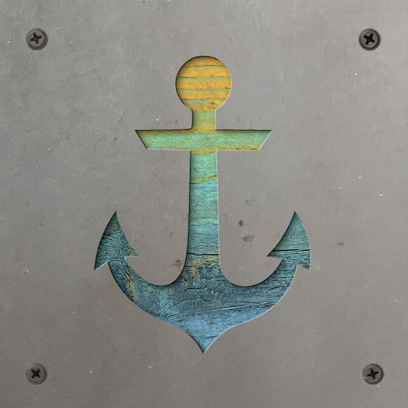 Anchor Metal Wall Art on Reclaimed Wood, Nautical Coastal Decor, Boat Lover Gift, 5.5 Inch Square Steel Sign, Lake House Decor