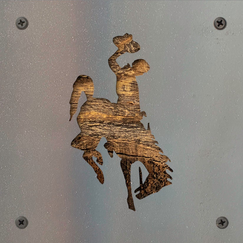 Bronc Rider Metal Wall Art on Reclaimed Wood, Western Cowboy Decor, Rodeo Gift, 5.5 Inch Square Steel Sign, Bucking Horse