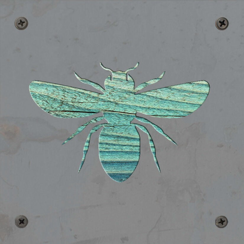 Honey Bee Metal Wall Art on Reclaimed Wood, Bee Kitchen Decor, Beekeeper Gift, 5.5 Inch Square Steel Sign, Bumble Bee Sign