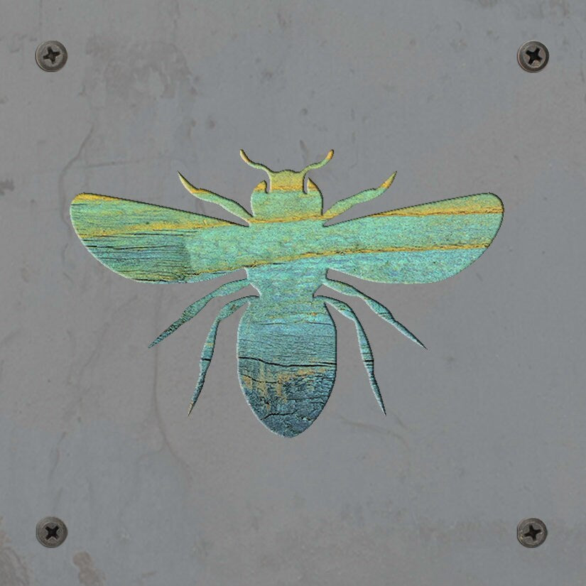 Honey Bee Metal Wall Art on Reclaimed Wood, Bee Kitchen Decor, Beekeeper Gift, 5.5 Inch Square Steel Sign, Bumble Bee Sign