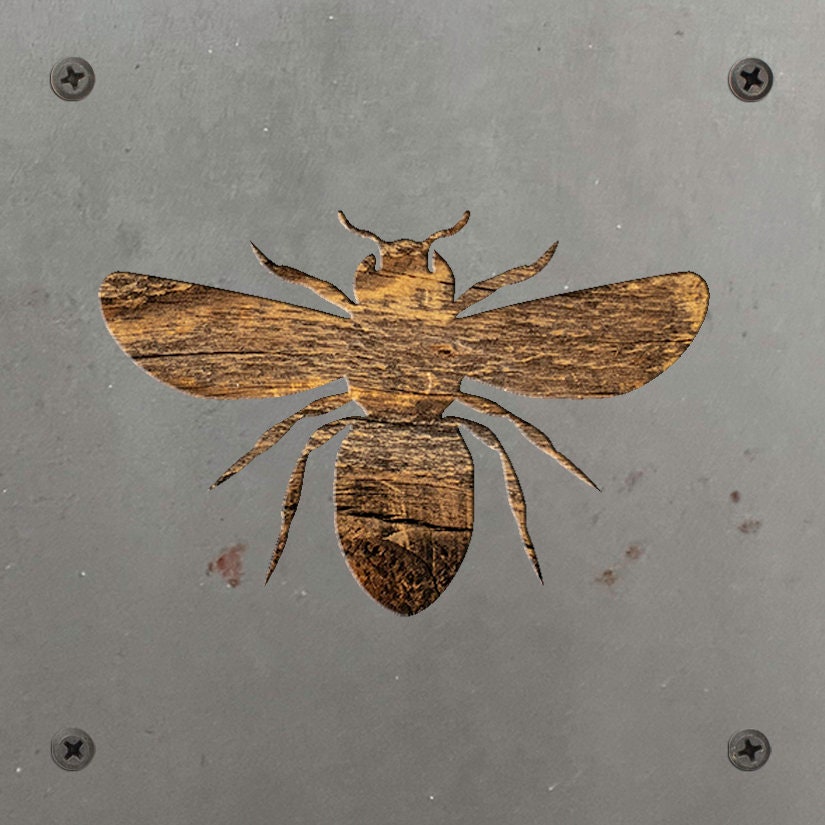 Honey Bee Metal Wall Art on Reclaimed Wood, Bee Kitchen Decor, Beekeeper Gift, 5.5 Inch Square Steel Sign, Bumble Bee Sign