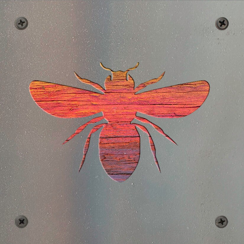 Honey Bee Metal Wall Art on Reclaimed Wood, Bee Kitchen Decor, Beekeeper Gift, 5.5 Inch Square Steel Sign, Bumble Bee Si