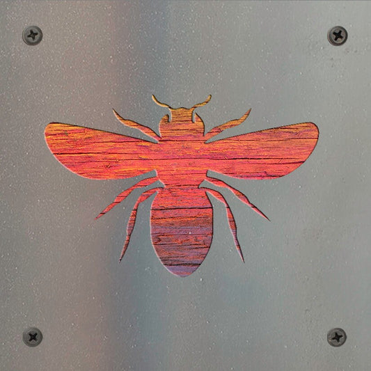 Honey Bee Metal Wall Art on Reclaimed Wood, Bee Kitchen Decor, Beekeeper Gift, 5.5 Inch Square Steel Sign, Bumble Bee Si