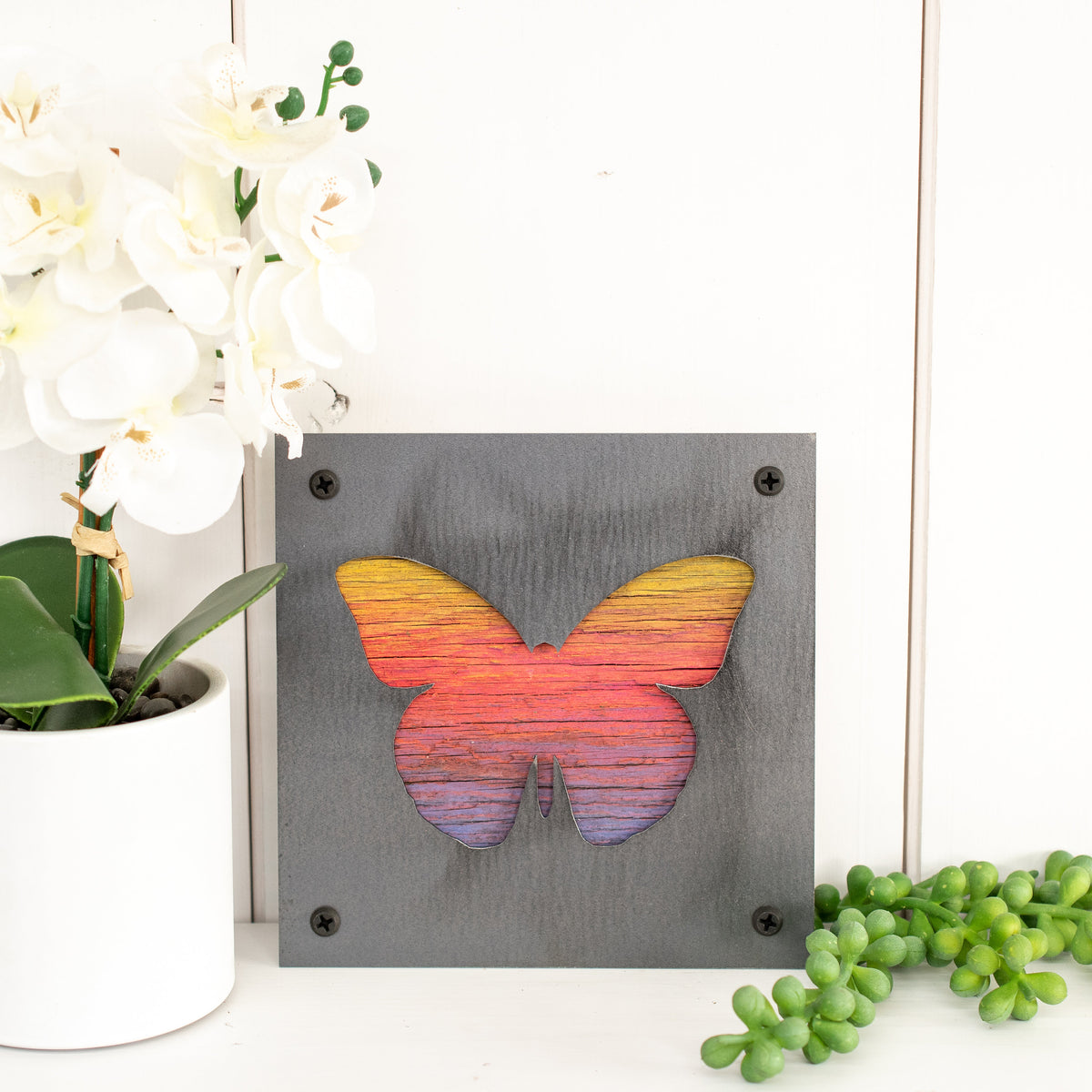 Butterfly Metal Wall Art on Reclaimed Wood, Colorful Butterfly Decor, Gift for Her