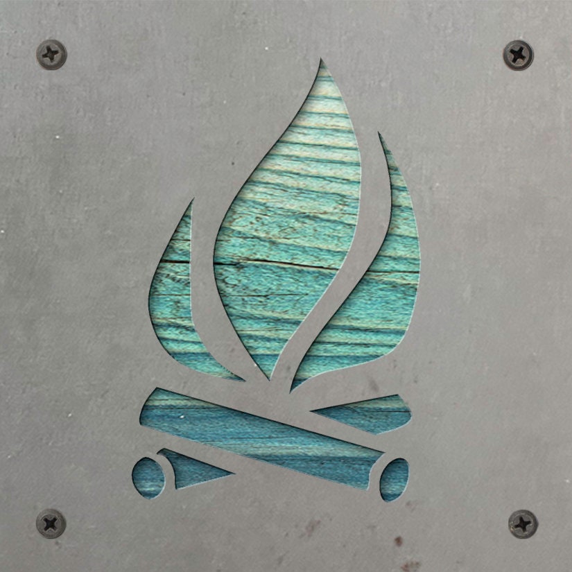 Campfire Metal Wall Art on Reclaimed Wood, Rustic Camping Sign, Cabin Decor, 5.5 Inch Square Steel Sign, Camper Gift, Housewarming Gift