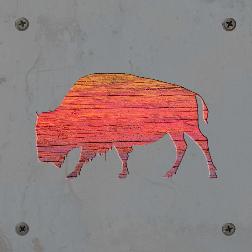 Bison Metal Wall Art on Reclaimed Wood, Buffalo Decor, Yellowstone Gift, 5.5 Inch Square Steel Sign, Western Decor, Hous