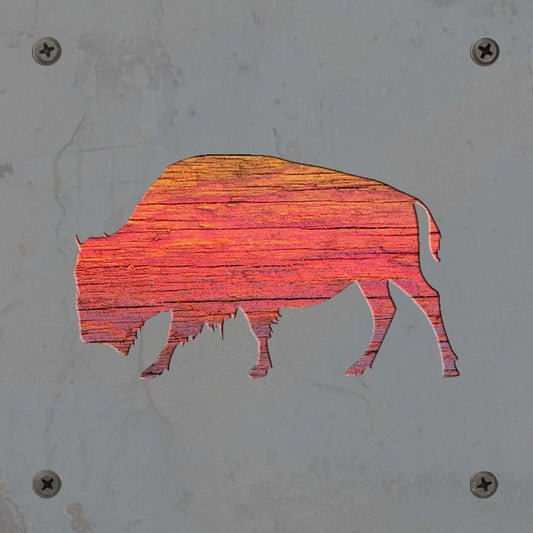Bison Metal Wall Art on Reclaimed Wood, Buffalo Decor, Yellowstone Gift, 5.5 Inch Square Steel Sign, Western Decor, Hous