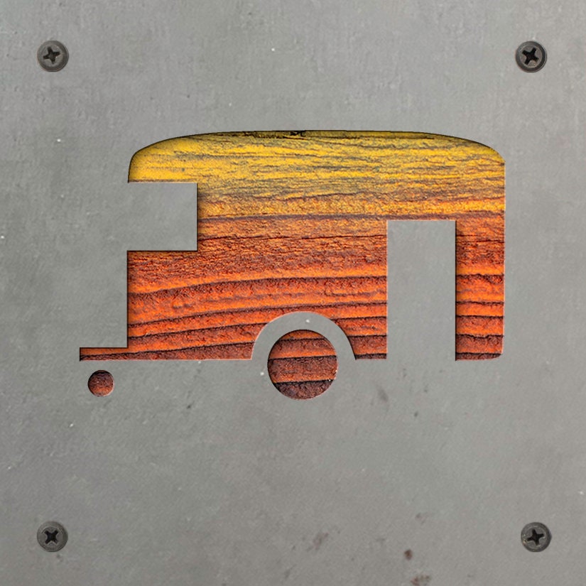 Camper Trailer Metal Wall Art on Reclaimed Wood, RV Decor, Camping Sign