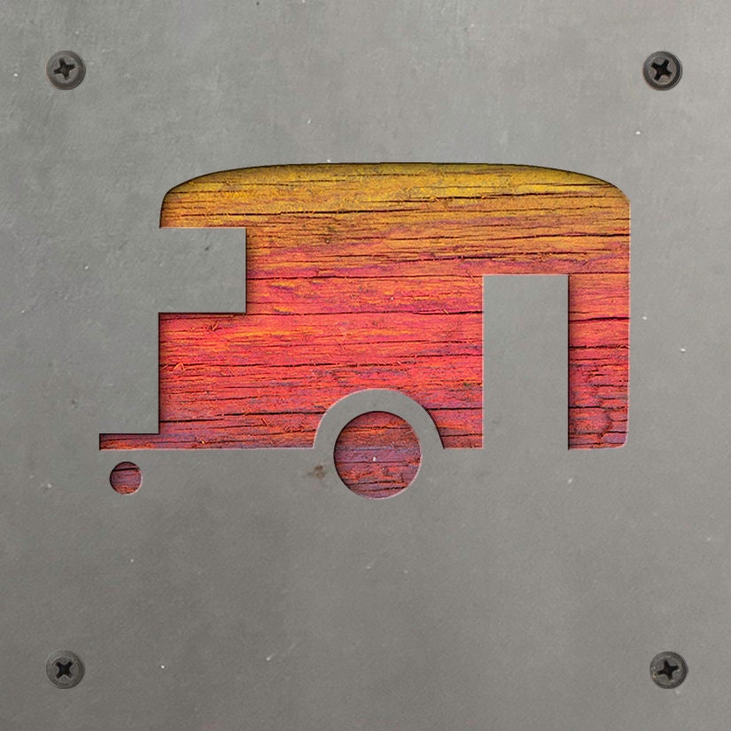 Camper Trailer Metal Wall Art on Reclaimed Wood, RV Decor, Camping Sign