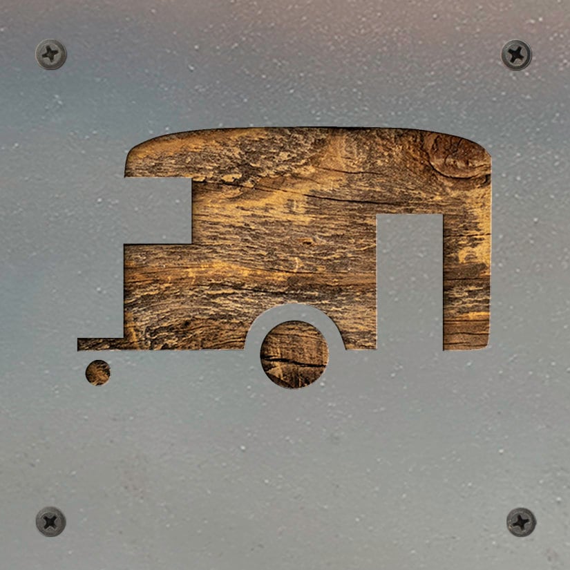 Camper Trailer Metal Wall Art on Reclaimed Wood, RV Decor, Camping Sign