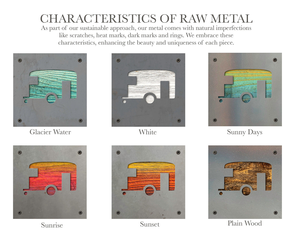 Camper Trailer Metal Wall Art on Reclaimed Wood, RV Decor, Camping Sign
