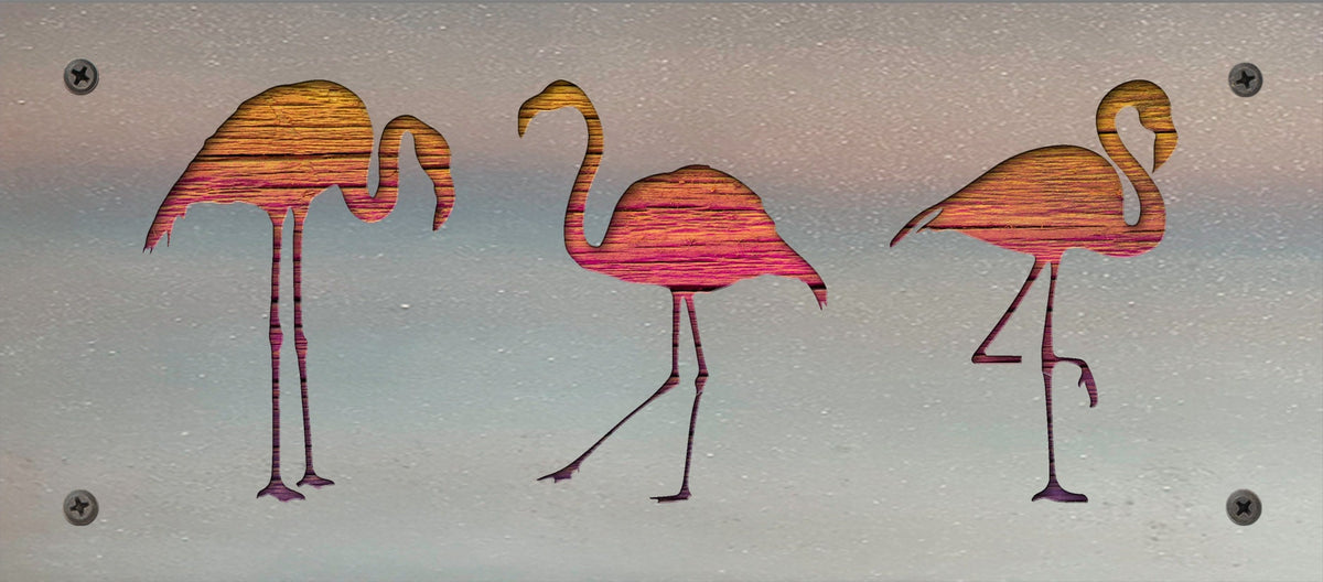 Flamingo Trio Metal Wall Art on Reclaimed Wood, 12.5 Inch Beach House Decor, Tropical Wall Art, Flamingo Lover, Coastal Gift