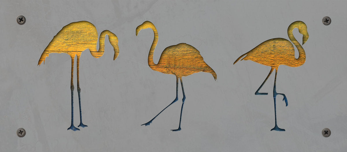 Flamingo Trio Metal Wall Art on Reclaimed Wood, 12.5 Inch Beach House Decor, Tropical Wall Art, Flamingo Lover, Coastal Gift