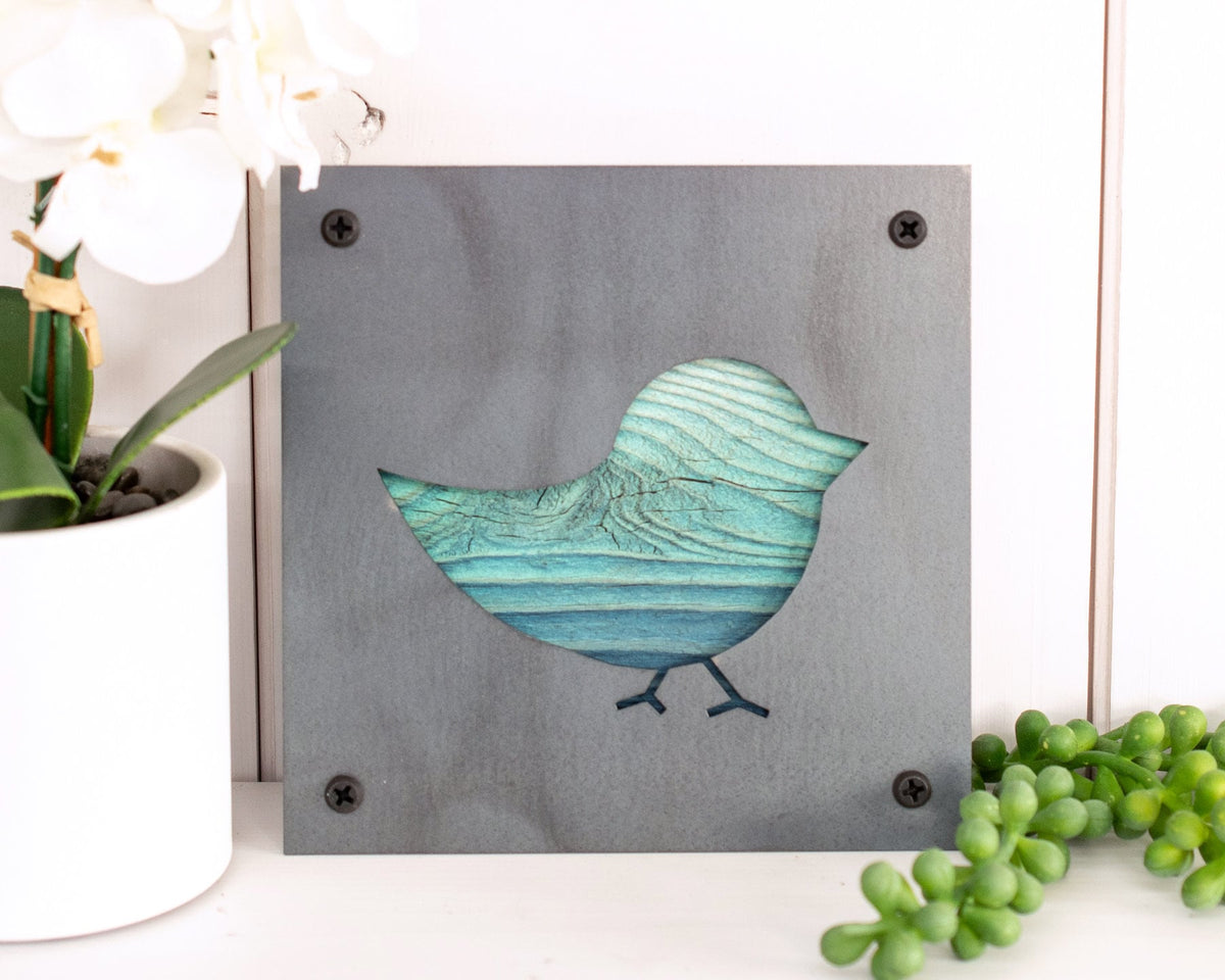 Baby Chick Metal Wall Art on Reclaimed Wood, Farmhouse Nursery, Chicken Gift